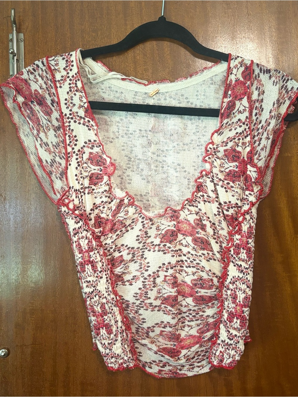 Free People Floral Scoop Neck Women's Top in Cream and Red